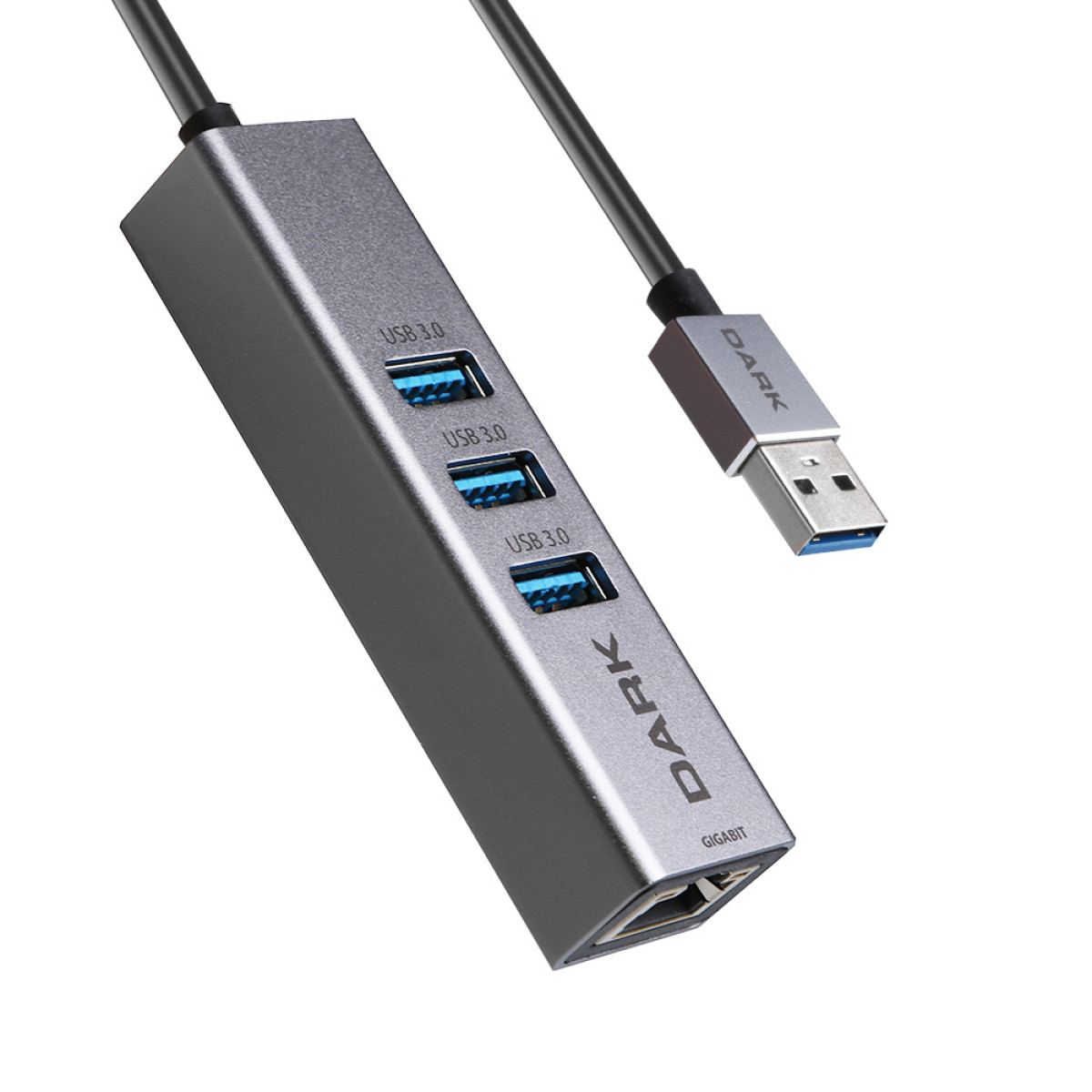 Dark USB Type-A to RJ45 Gigabit Ethernet ve 3xUSB 3.0 Hub Çoklayıcı ...